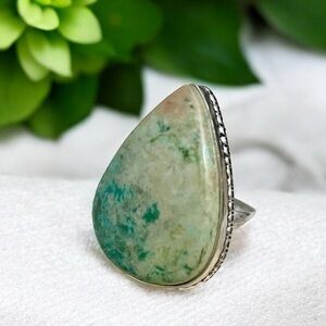 Chrysocolla Sterling Silver Overlay Ring Size 8.5